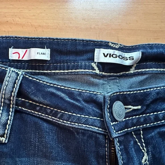 Vigoss Dark Blue Flare Jeans size 18 embellished pockets like new bootcut faded - Picture 7 of 14